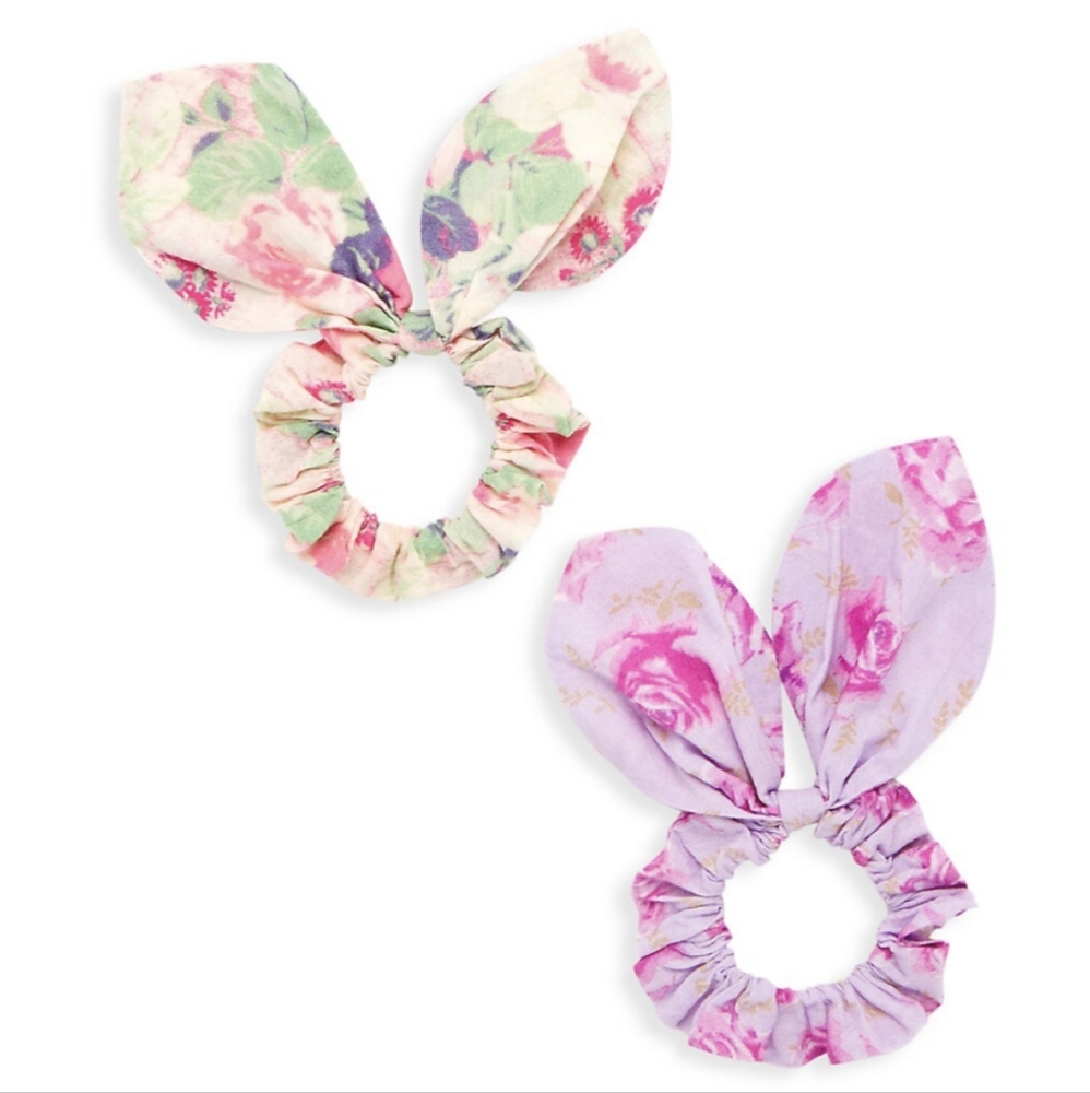 LoveShackFancy Scrunchie Hair Bow Accessorie Set Multi Floral Print Bracelet
